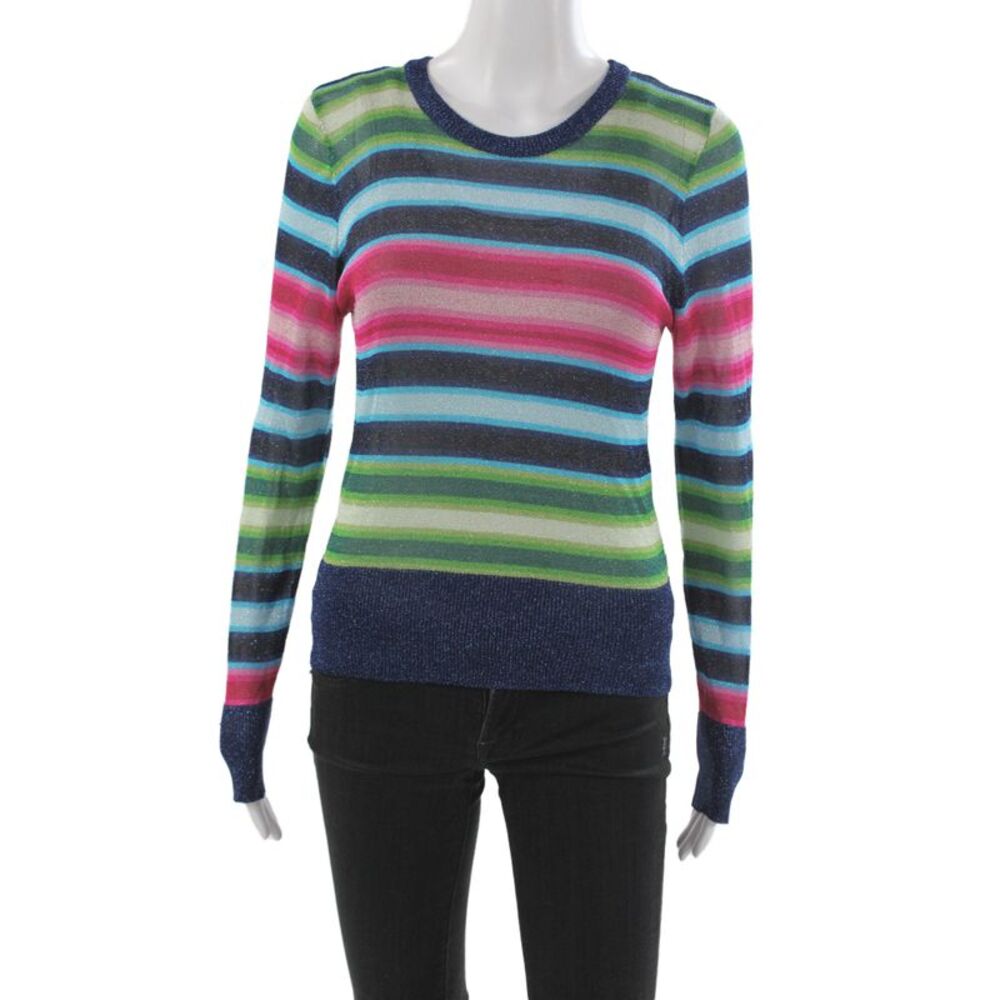Happy Sheep Women Pullover Sweater Multicolor Striped Crewneck Size M